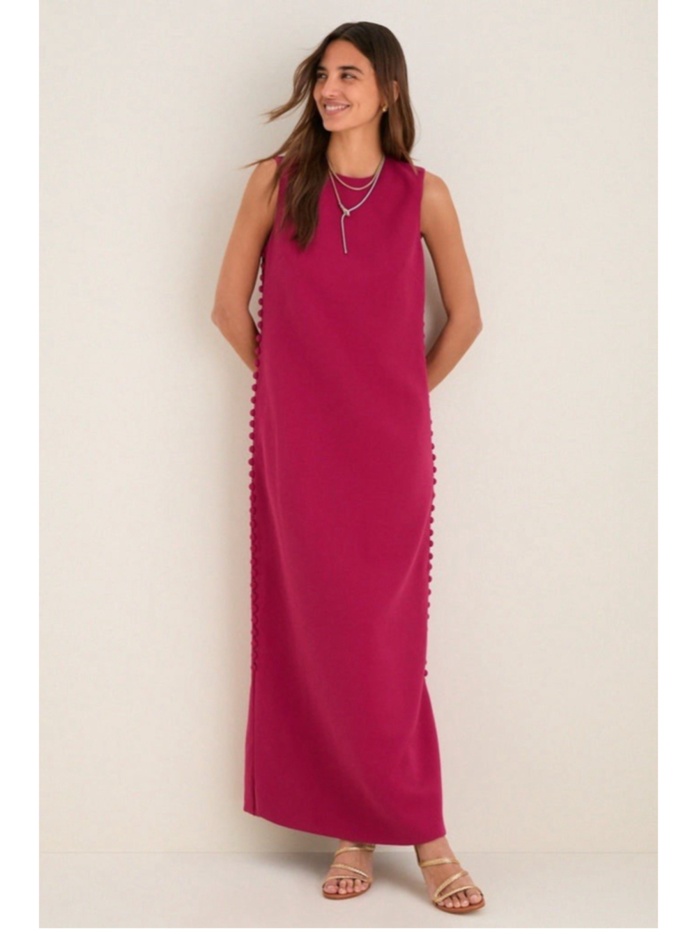 Tuckernuck Womens Maxi Dress Raspberry Size 4 Crepe Button Sides Camille Lined